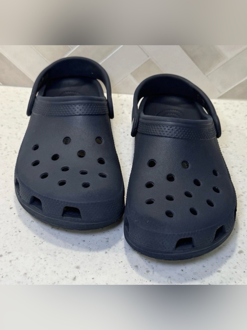 Crocs Navy Blue Classic Clog Slip-On Sandals w/ Heel Strap Kids Junior 3